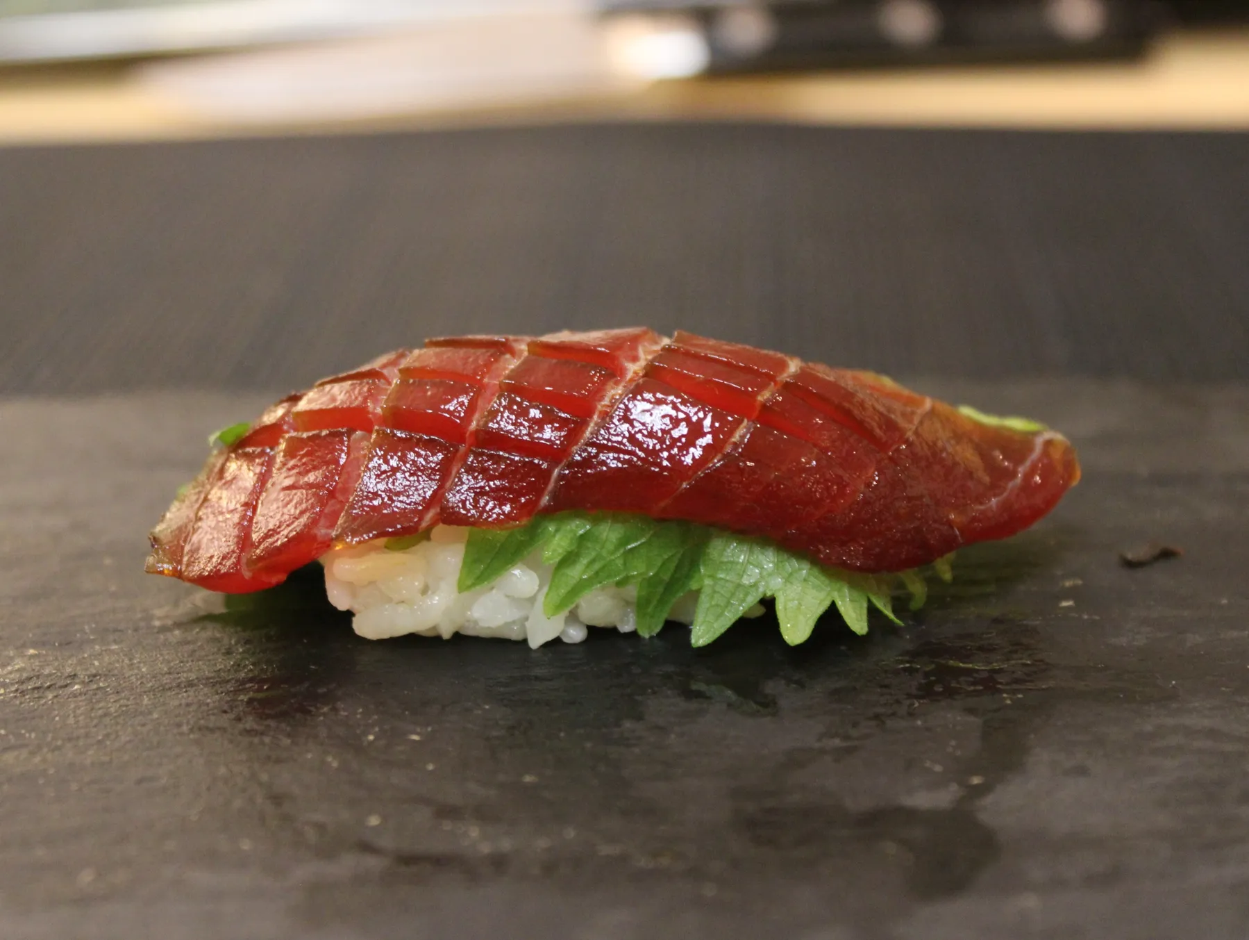 Sliced tuna presentation